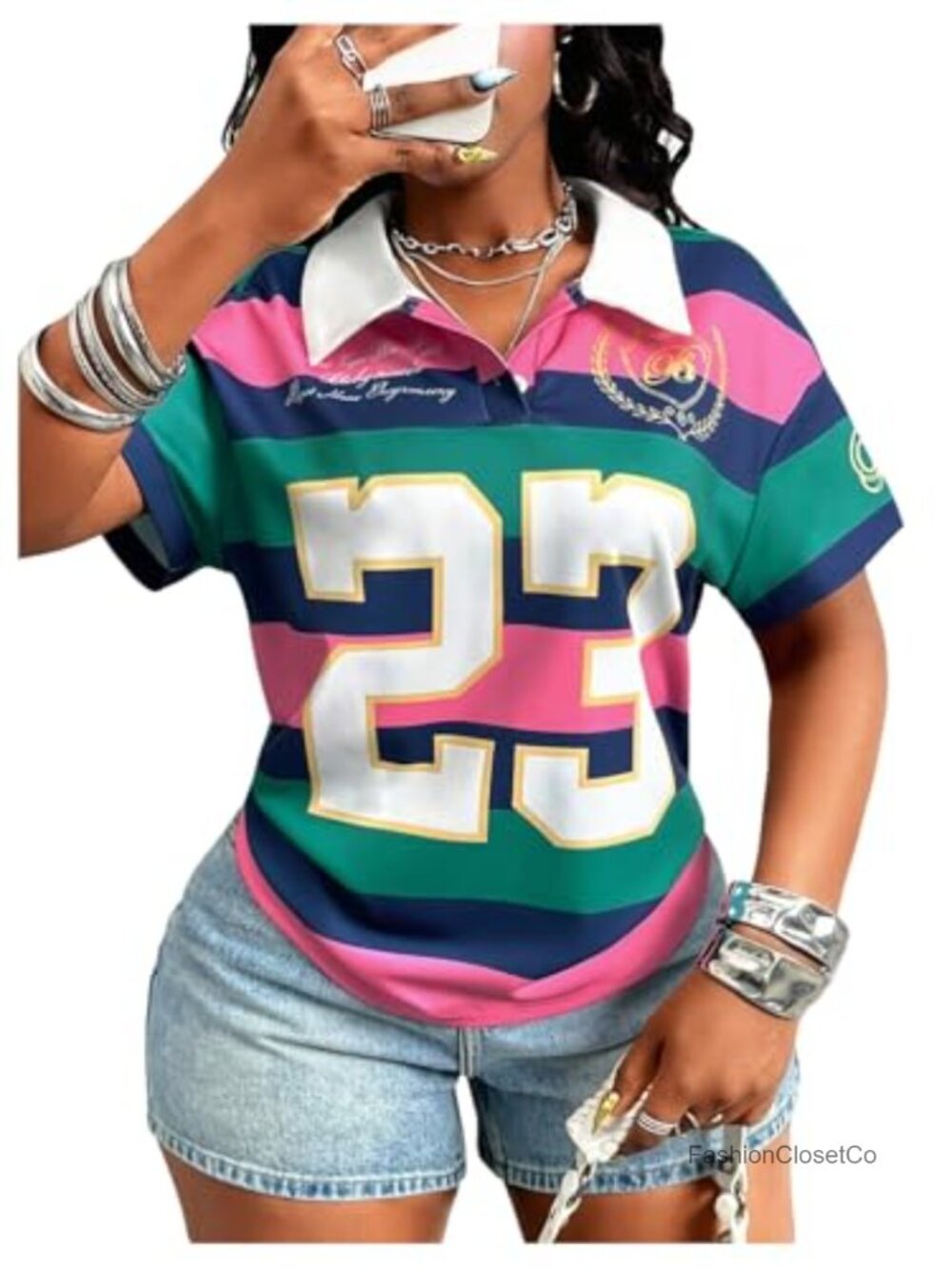 Preppy Striped Rugby Jersey Shirt Collared Short Sleeve Tee